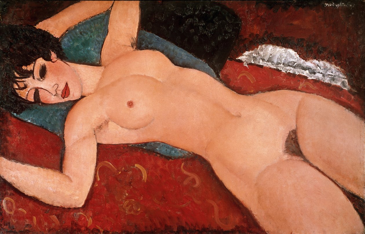 Leżący akt (czerwony akt) 1917-18 (olej na płótnie) autorstwa Amedeo Modigliani
