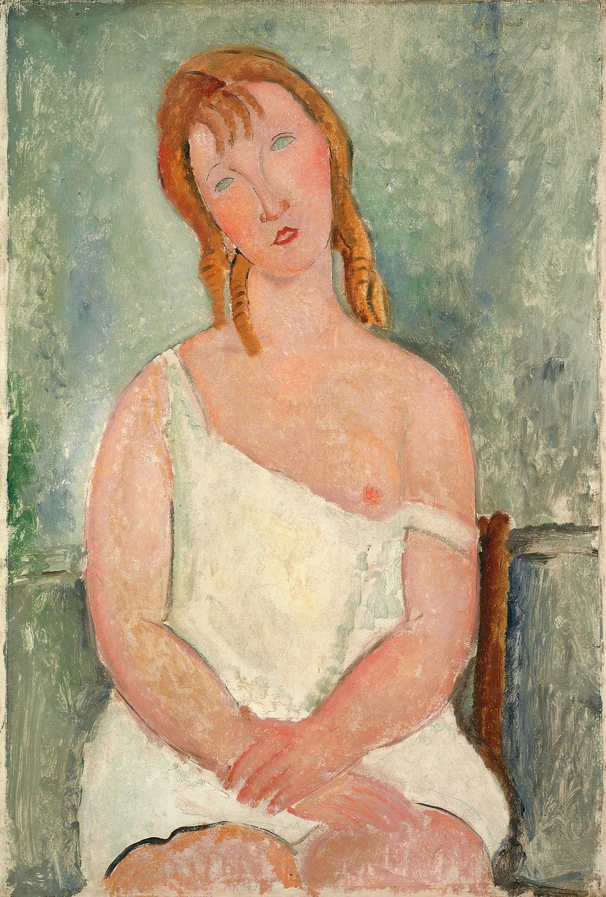 Posadzona młoda dziewczyna w koszuli; Młoda dziewczyna siedząca w koszulce, 1918 autorstwa Amedeo Modigliani