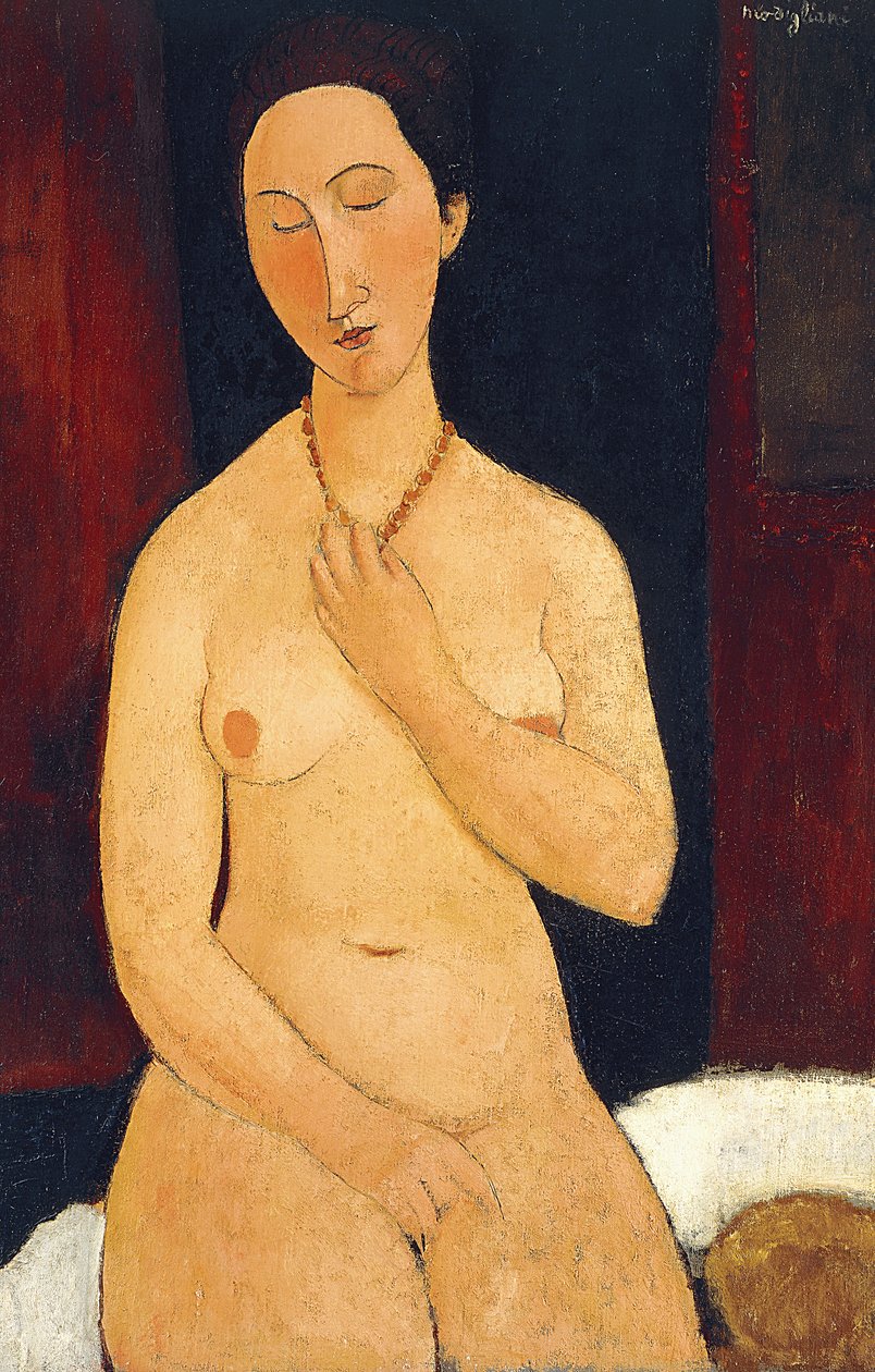 Siedząc nago z naszyjnikiem, 1917 autorstwa Amedeo Modigliani