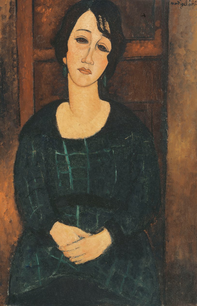 Kobieta w sukience w kratę, 1916 autorstwa Amedeo Modigliani