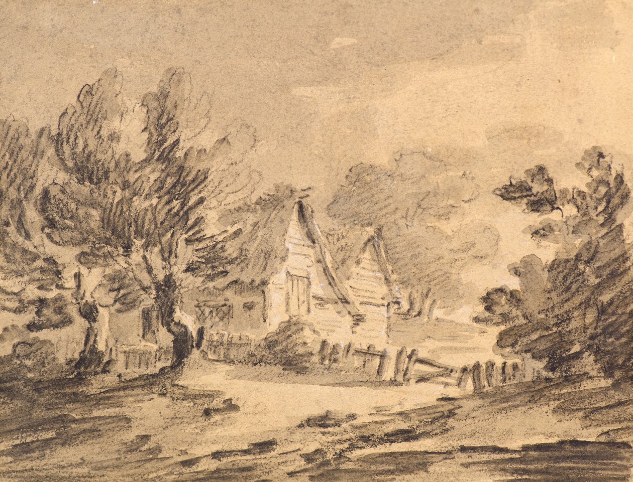 Domek w krajobrazie, ok.1805 (kreda, węgiel i pranie) autorstwa Amelia Long