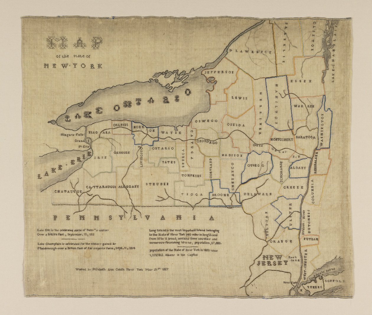 Mapa stanu Nowy Jork autorstwa American Elizabeth Ann Goldin