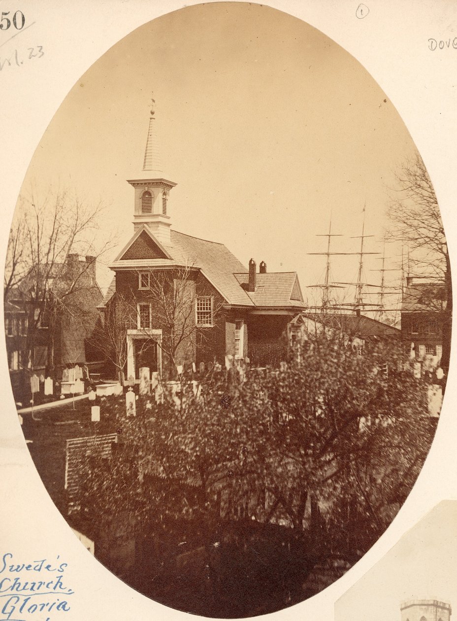 Kościół Gloria Dei (Starych Szwedów), Swanson Street w pobliżu Christian, Filadelfia, PA, 1854 (druk solny) autorstwa American Photographer