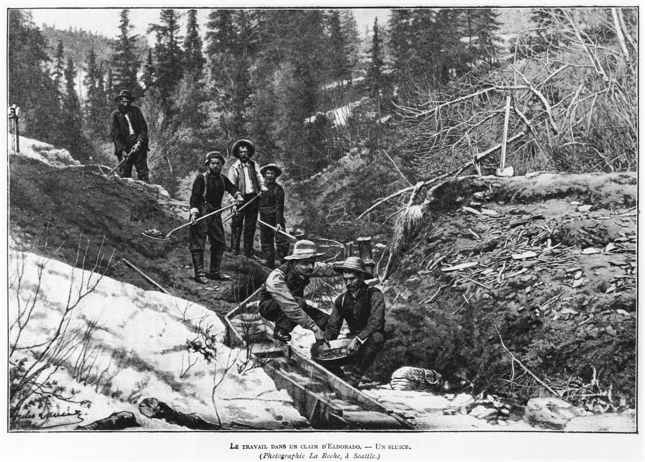 Wydobycie złota na Alasce, ilustracja z Lectures pour tous, ok. 1898-99 autorstwa American Photographer