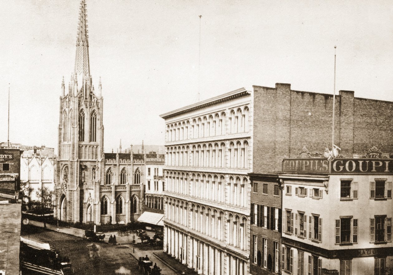 Grace Church i stary sklep AT Stewart na Broadwayu przy 10th St., Nowy Jork, 1868 autorstwa American Photographer