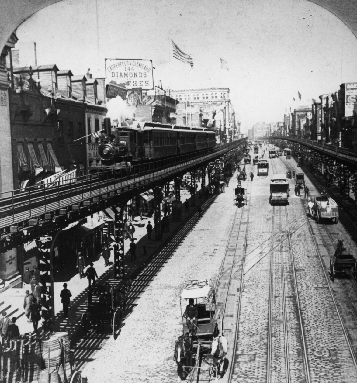 IRT Third Avenue Line wzdłuż Bowery, Nowy Jork, c.1897 autorstwa American Photographer