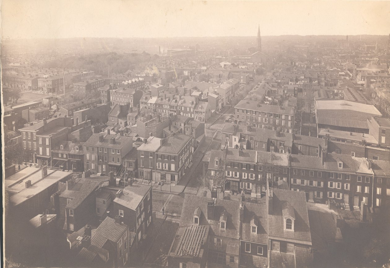 Panorama Filadelfii, widok na wschód - na zachód od wieży strzałowej, 1870 (druk albumowy) autorstwa American Photographer