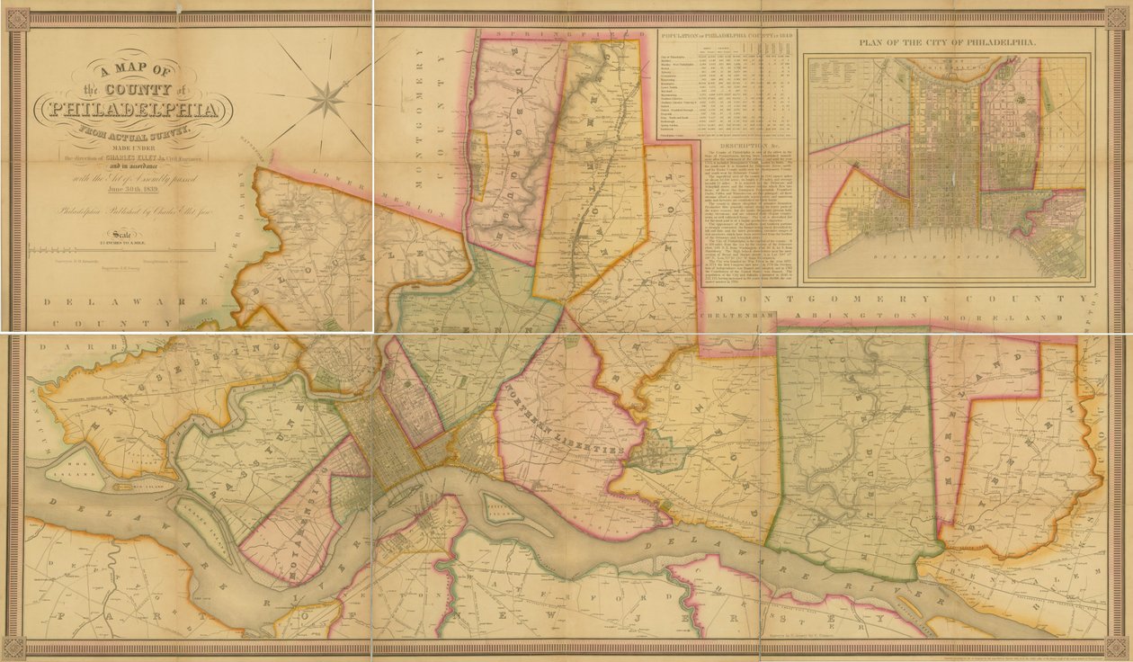 Mapa hrabstwa Filadelfii, z aktualnego przeglądu, 1843 r autorstwa American School