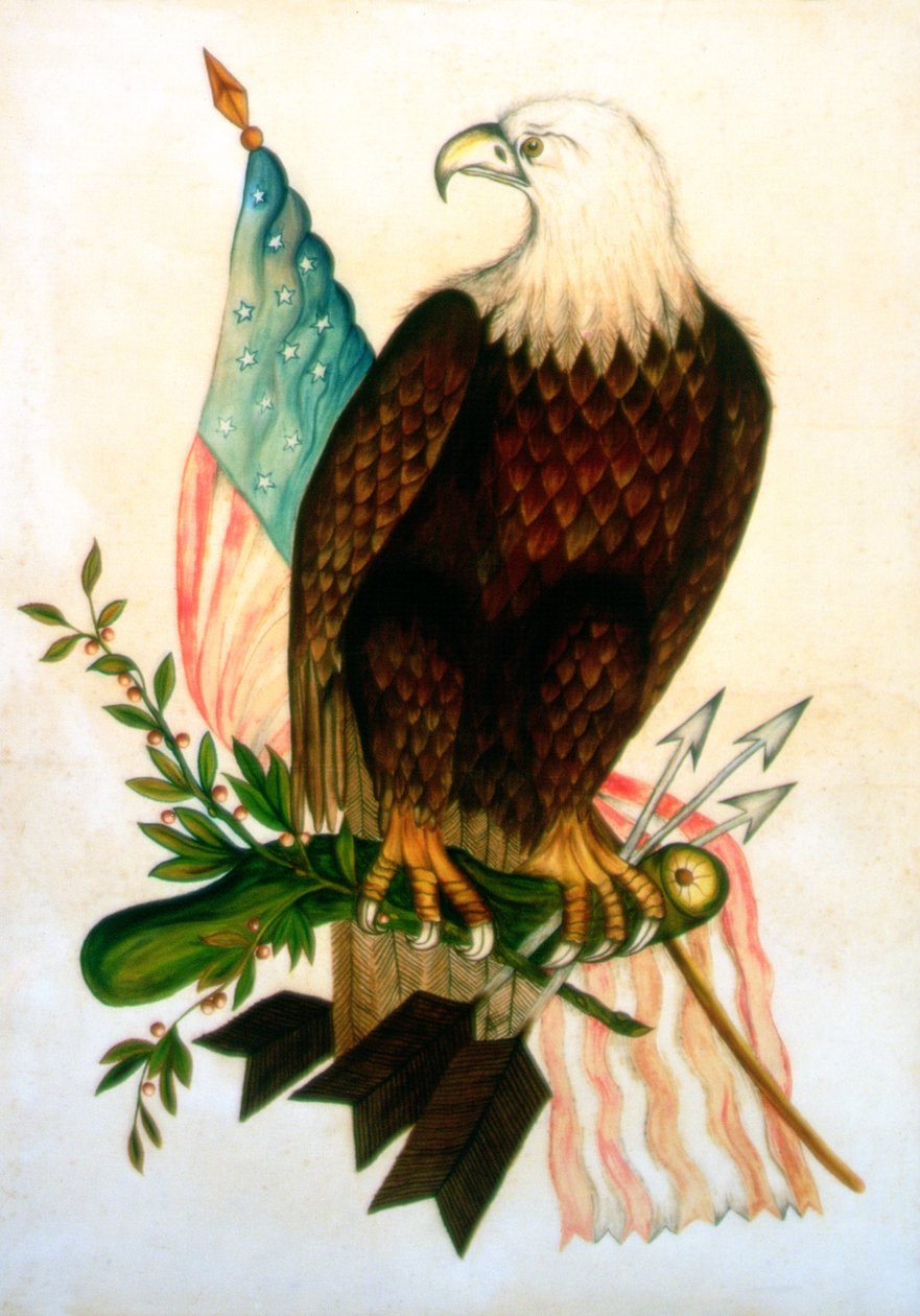 Bielik z flagą (tempera na aksamicie) autorstwa American School