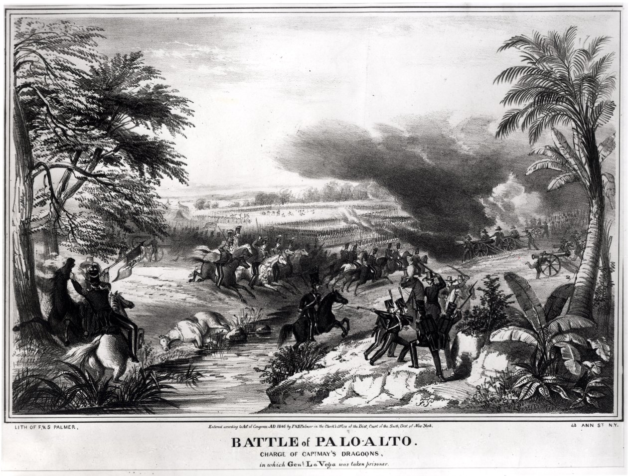 Bitwa pod Palo Alto. Szarża dragonów kapitana May, w której generał La Vega dostał się do niewoli, 8 maja 1846 r. autorstwa American School
