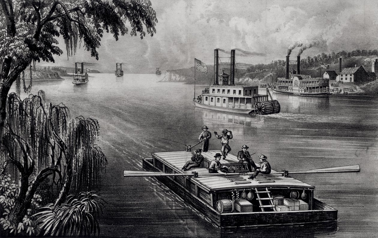 Związany w dół rzeki, wyd. przez Currier i Ives, 1870 autorstwa American School
