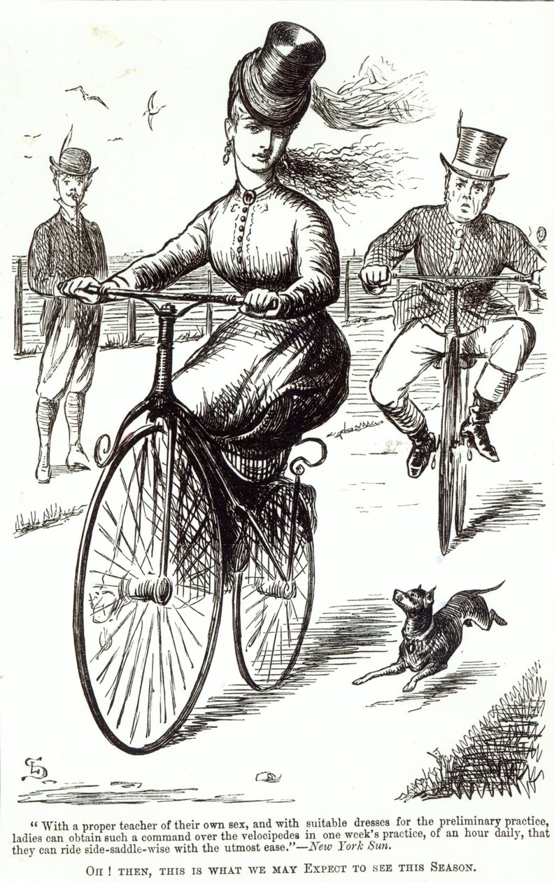 Karykatura damy na welocypie, 1869 autorstwa American School