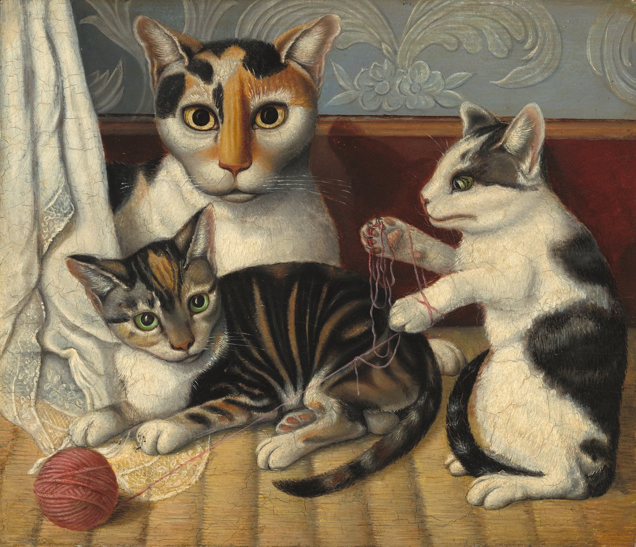 Cat and Kittens, ok. 1872-1883 (olej na tartaku) autorstwa American School