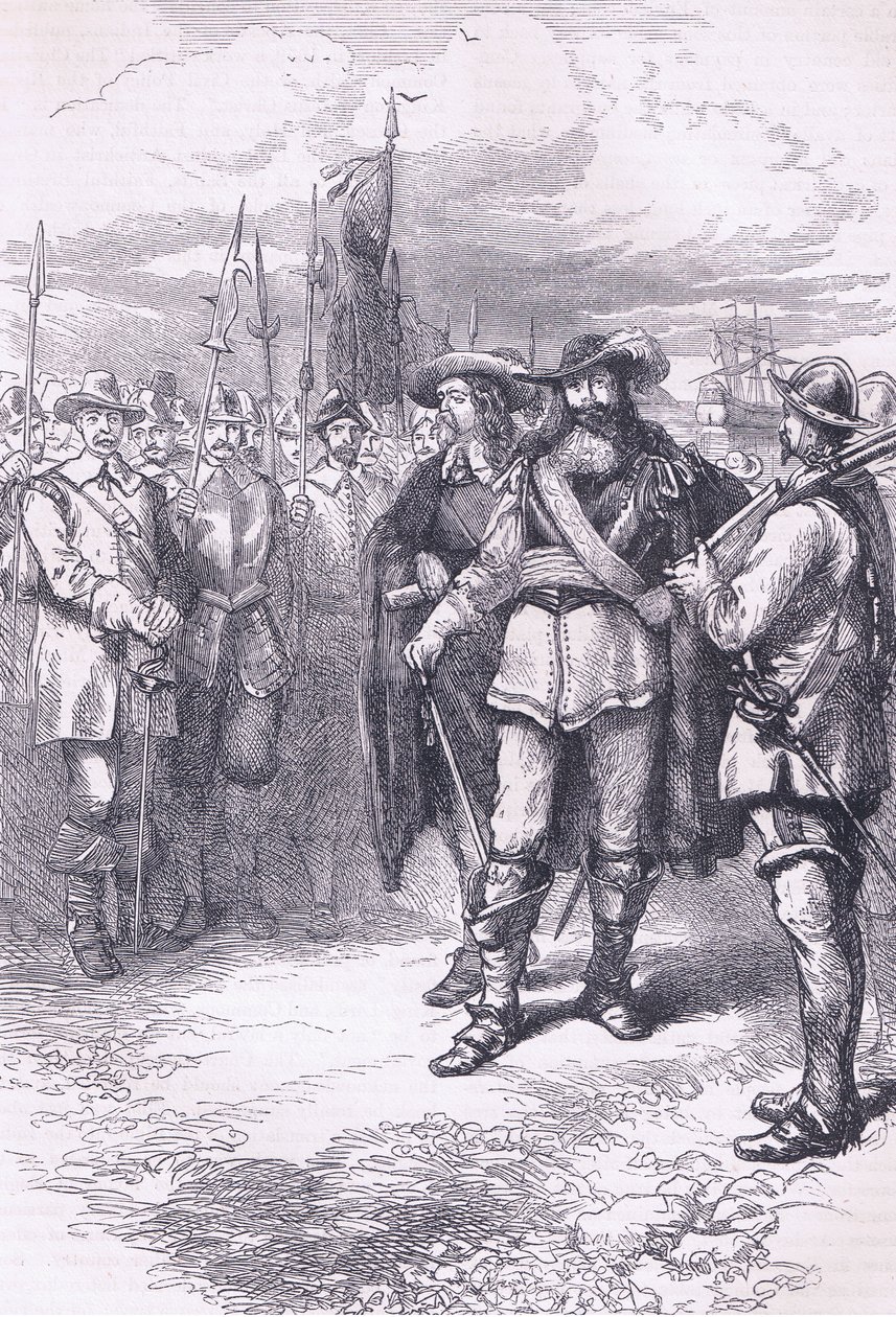 Komisarze lądują w Bostonie 1665, ilustracja z pubu Cassells History of the United States. autorstwa Pettera i Galpina c.1890 autorstwa American School