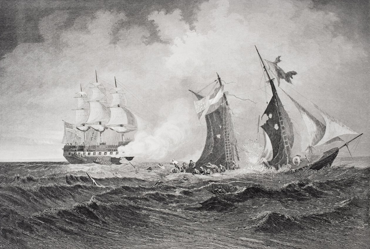 Zniszczenie korsarza „Petrel” przez „św. Wawrzyńca” w 1861 r autorstwa American School