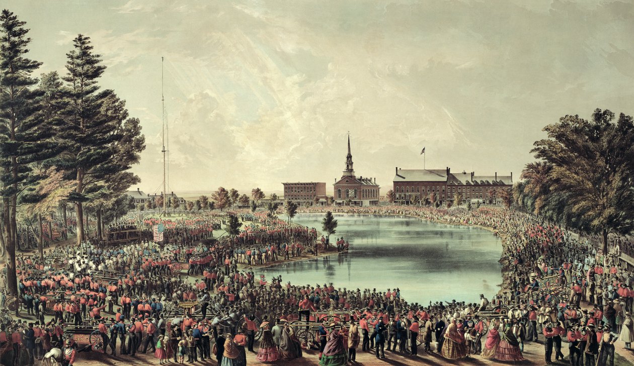 Zbiórka strażaków, Merrimack Square, Manchester, New Hampshire, 1859 autorstwa American School