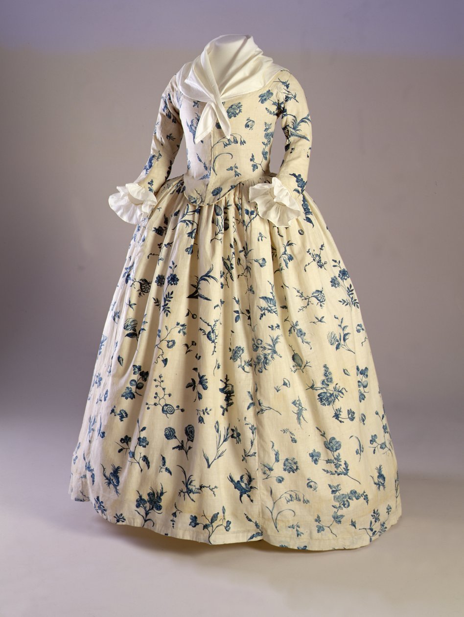 Suknia noszona przez Deborah Sampson, z Massachusetts, 1780-90 (len z nadrukiem płytowym) autorstwa American School