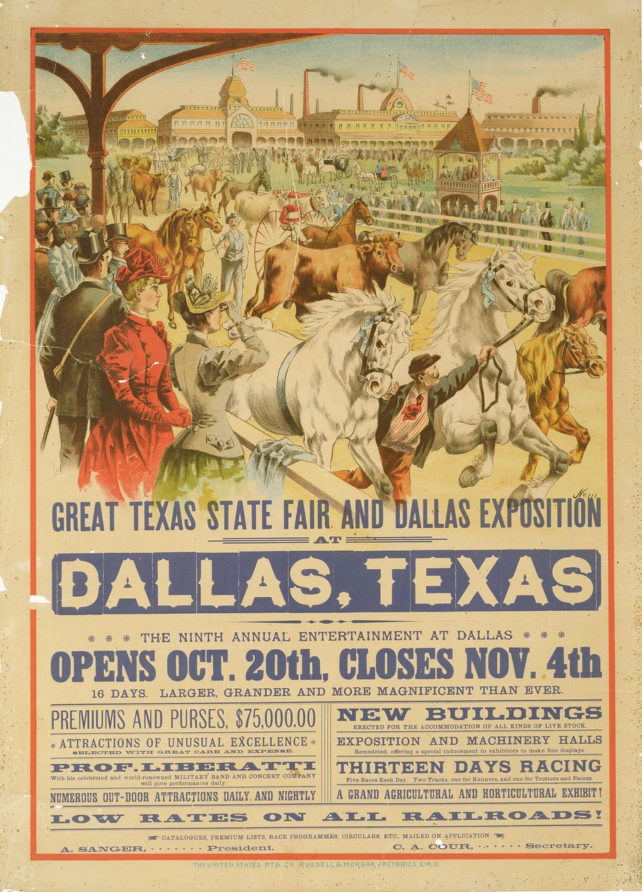 Plakat Wielkiego Targu Stanowego Teksasu, 1894 r autorstwa American School