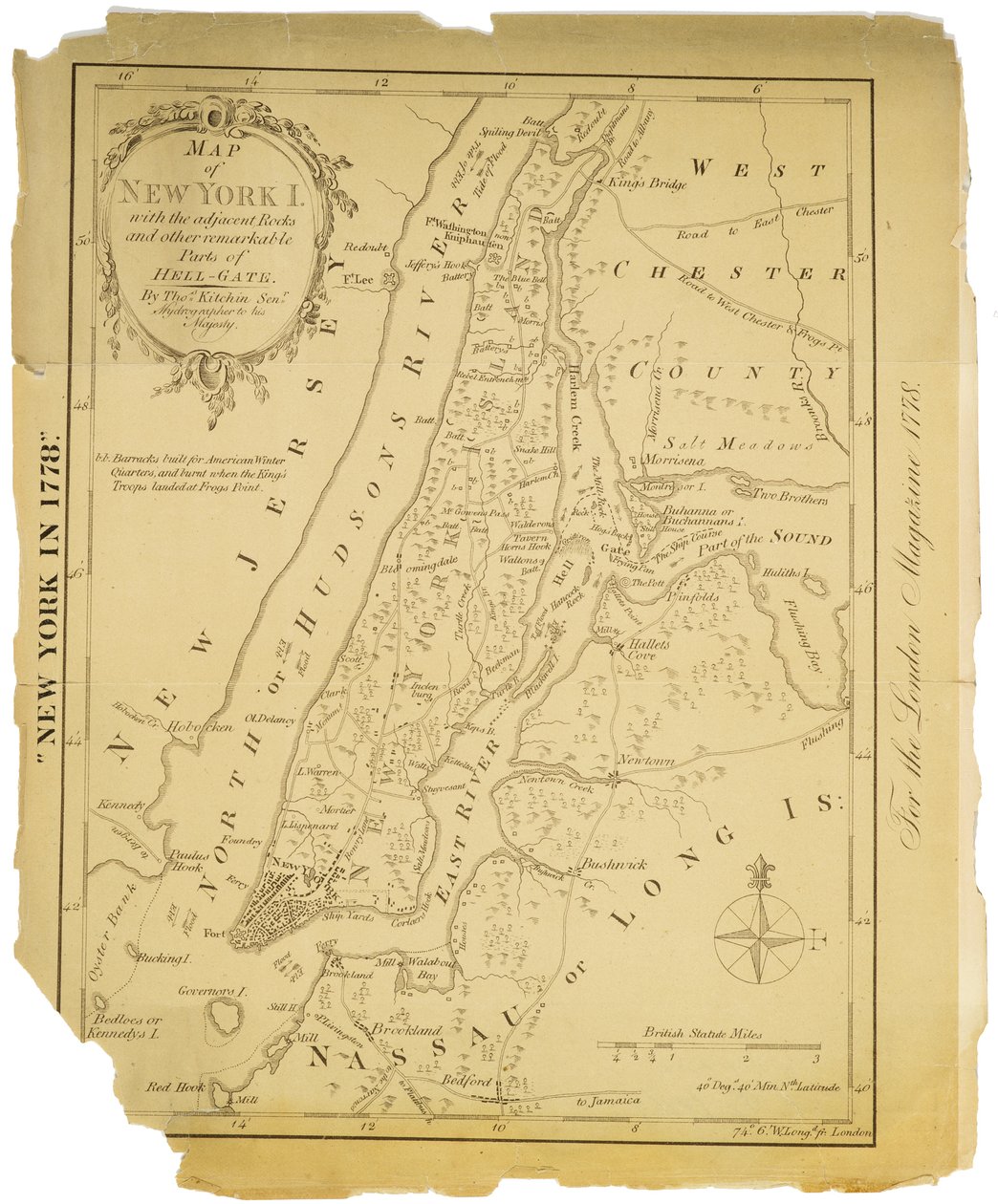 Mapa wyspy Nowy Jork z przyległymi skałami i innymi niezwykłymi częściami Bramy Piekieł., 1778 (czarny tusz na papierze) autorstwa American School