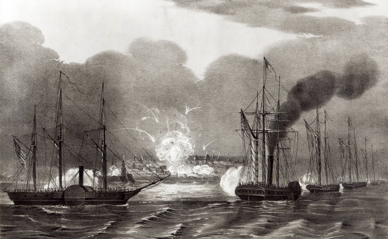 Bombardowanie Marynarki Vera Cruz, marzec 1847, wyd. przez Currier i Ives, 1847 autorstwa American School