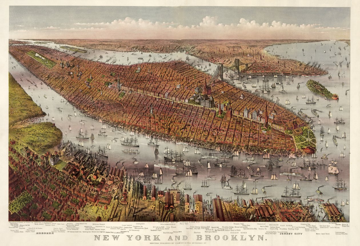 Nowy Jork i Brooklyn, wyd. 1875 (litografia kolorowa) autorstwa American School