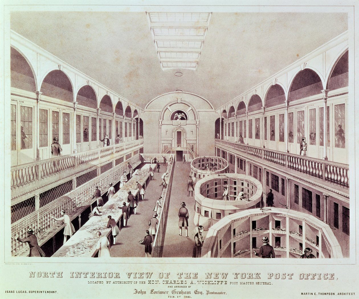 North Interior View of the New York Post Office, grawerowane przez Endicott autorstwa American School