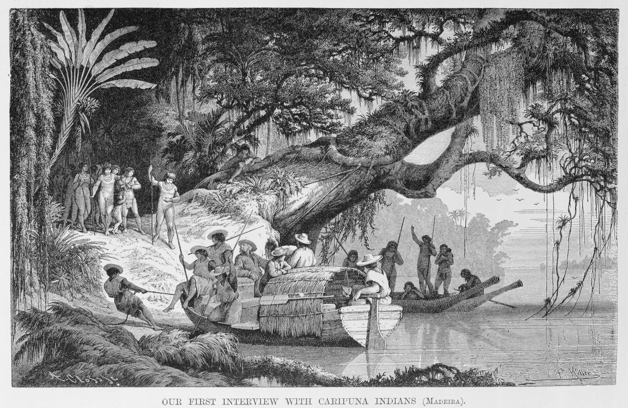 Nasz pierwszy wywiad z Indianami Caripuna, z „Rzek Amazonki i Madery”, Franza Kellera, 1874 autorstwa American School