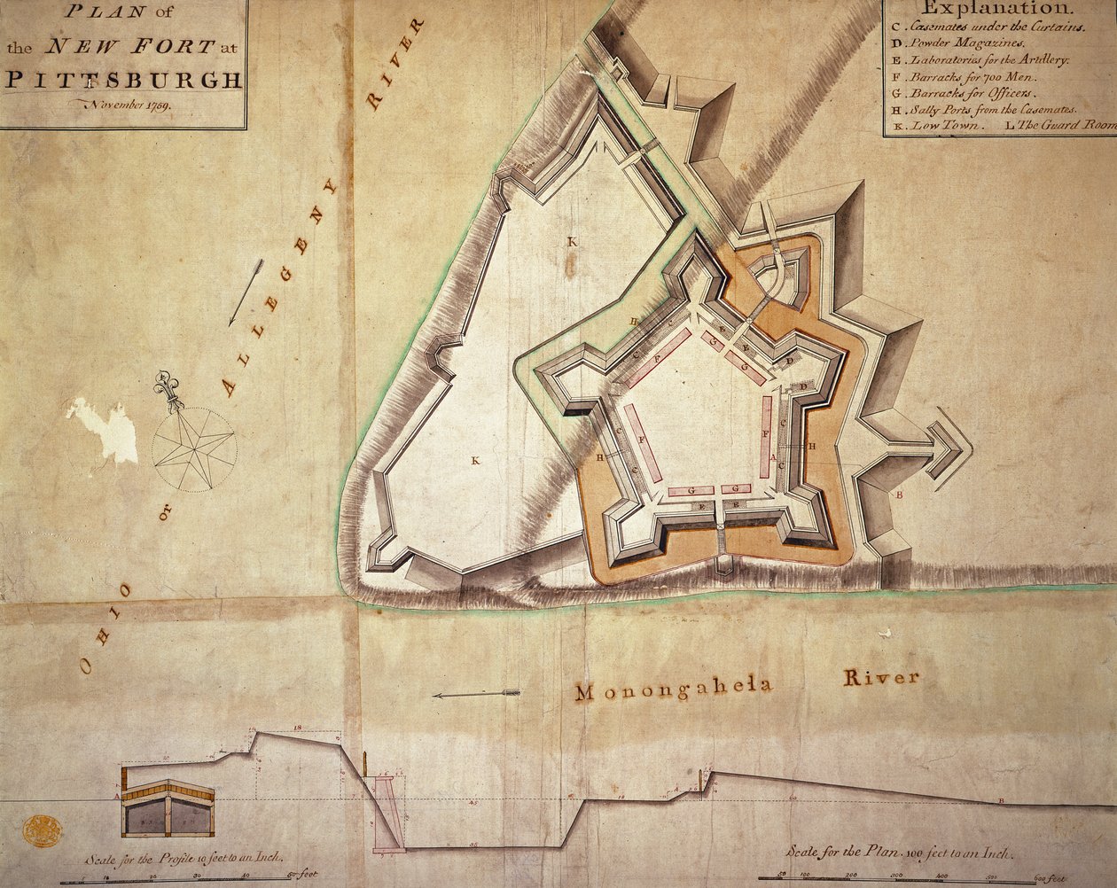 1759 оны 11-р сар, Питтсбург дахь шинэ цайзын төлөвлөгөө (гараар хийсэн сийлбэр) autorstwa American School