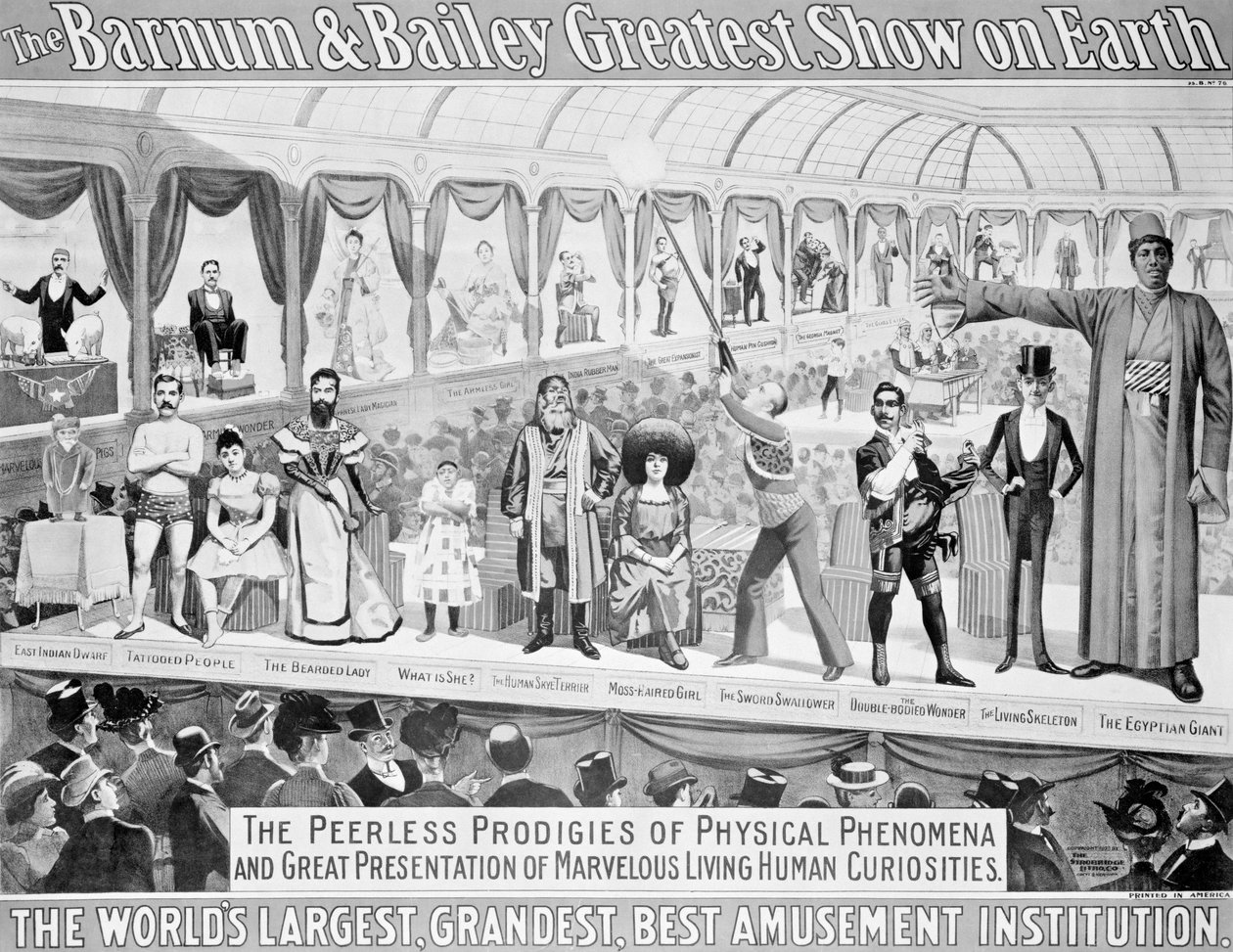 Reklama plakatowa, „The Barnum and Bailey Greatest Show on Earth, najwspanialsza, największa, najlepsza instytucja rozrywkowa na świecie”, c.1895 autorstwa American School