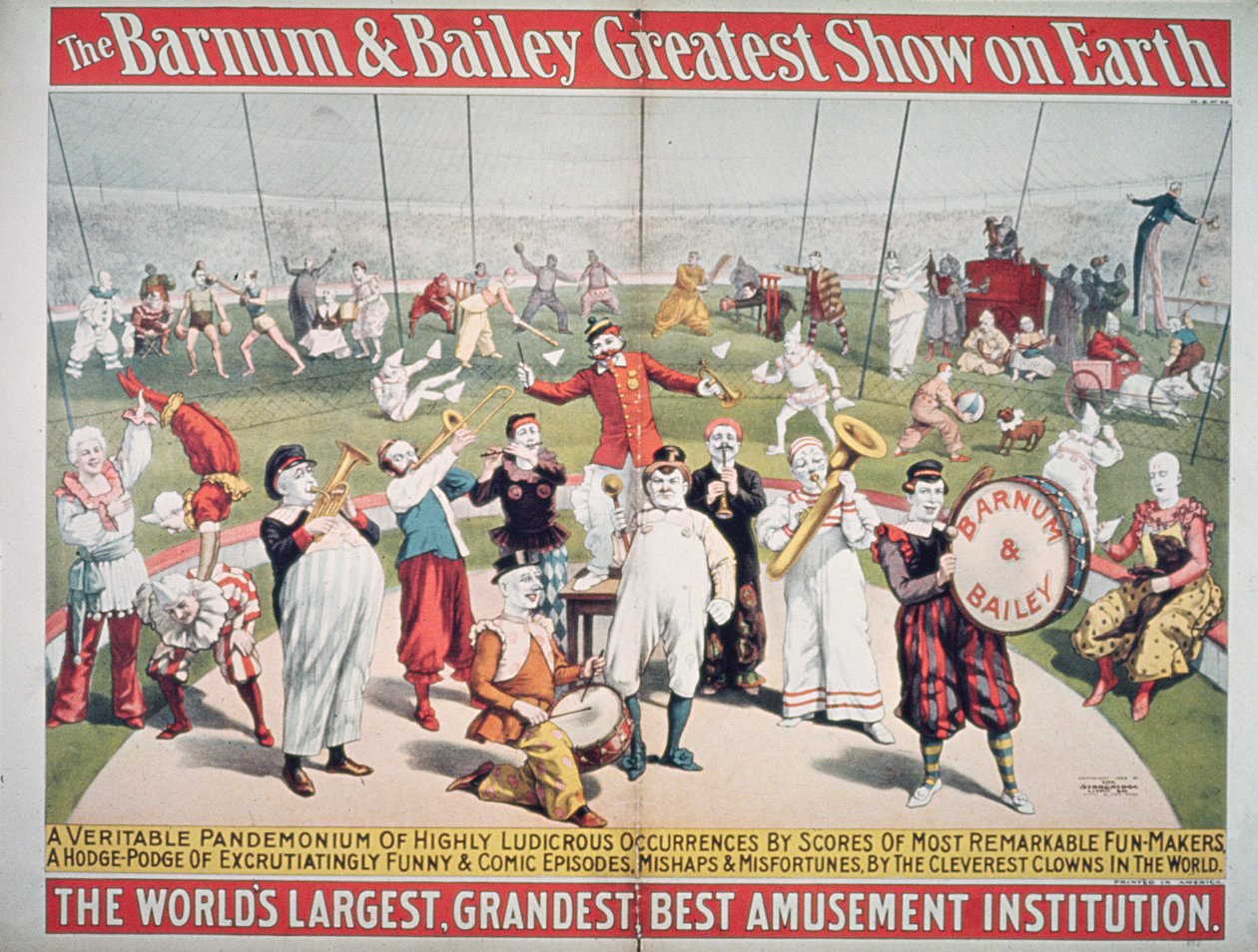 Plakat reklamujący Barnum and Bailey Greatest Show on Earth autorstwa American School