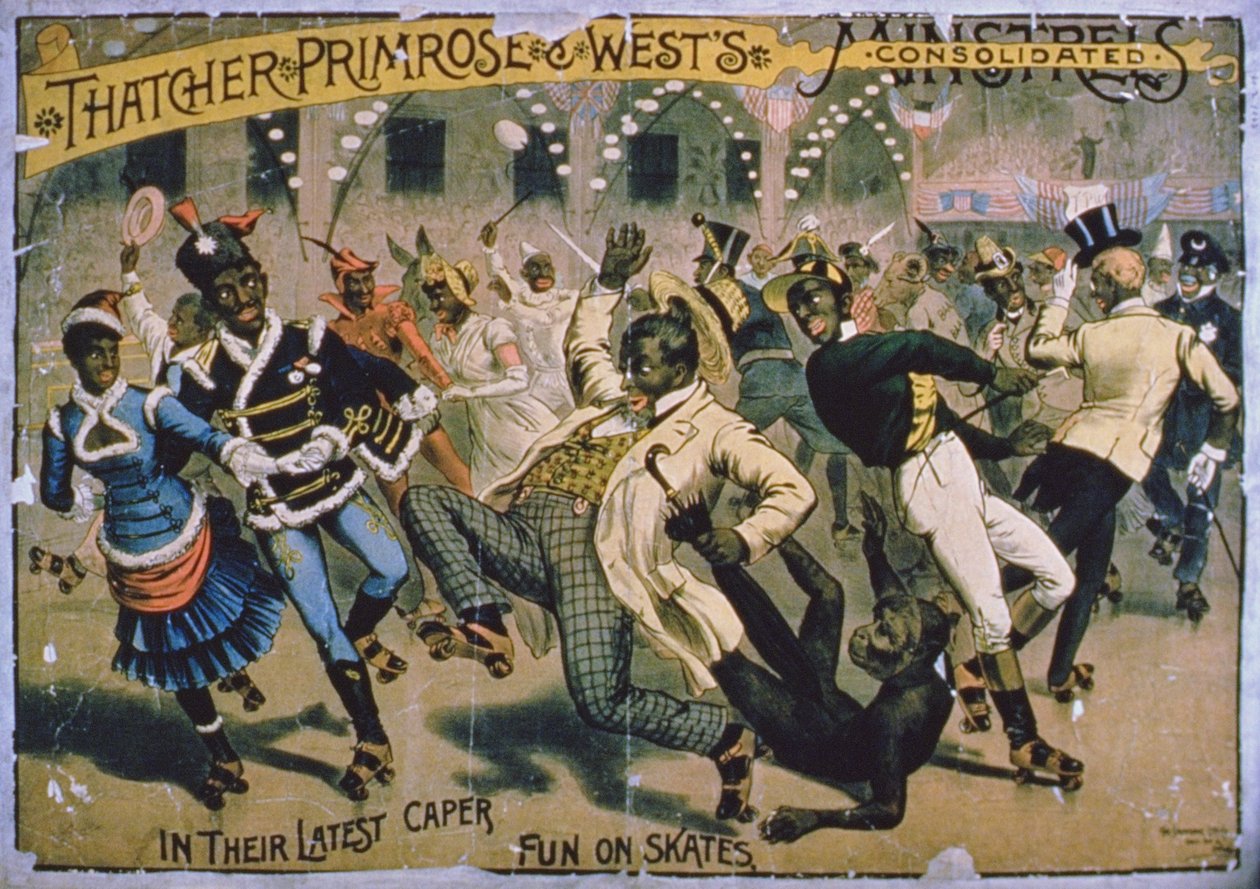 Plakat dla Thatcher, Primrose i Wests Consolidated Minstrels autorstwa American School