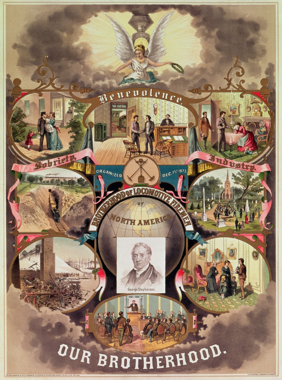 Plakat „Bractwa Strażaków Lokomotyw Ameryki Północnej”, 1885 autorstwa American School