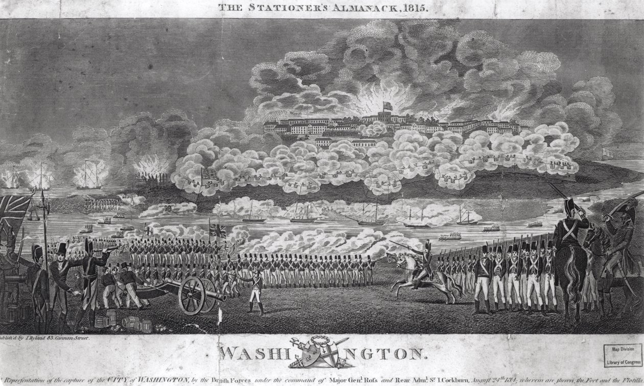 Przedstawienie zdobycia miasta Waszyngton przez siły brytyjskie, 24 sierpnia 1814 r., z „Almanachu Stationer