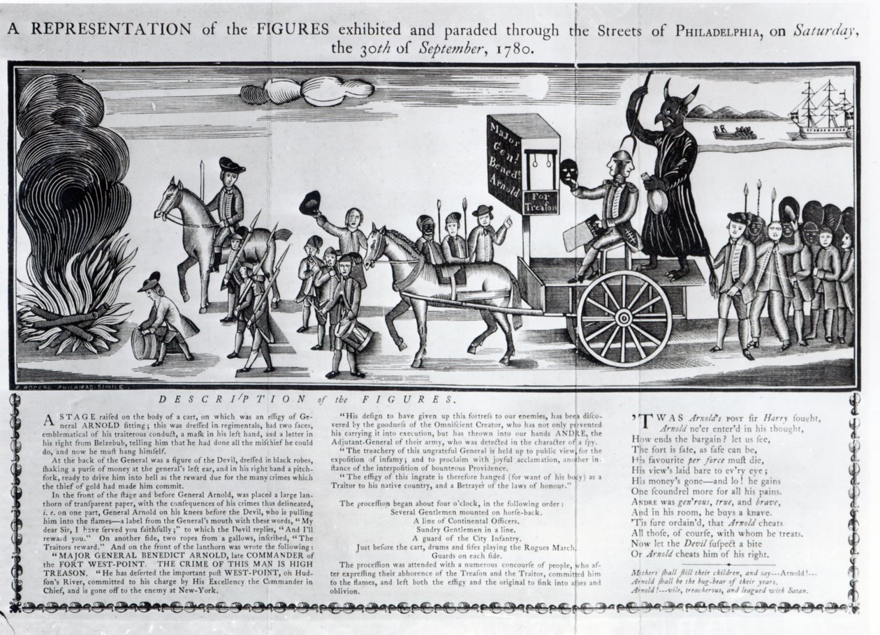 1780 m. rugsėjo 30 d., šeštadienį, Filadelfijos gatvėmis demonstruojamų figūrų atvaizdavimas poli autorstwa American School