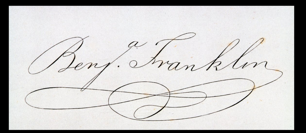 Podpis Benjamina Franklina (pióro i atrament na papierze) autorstwa American School