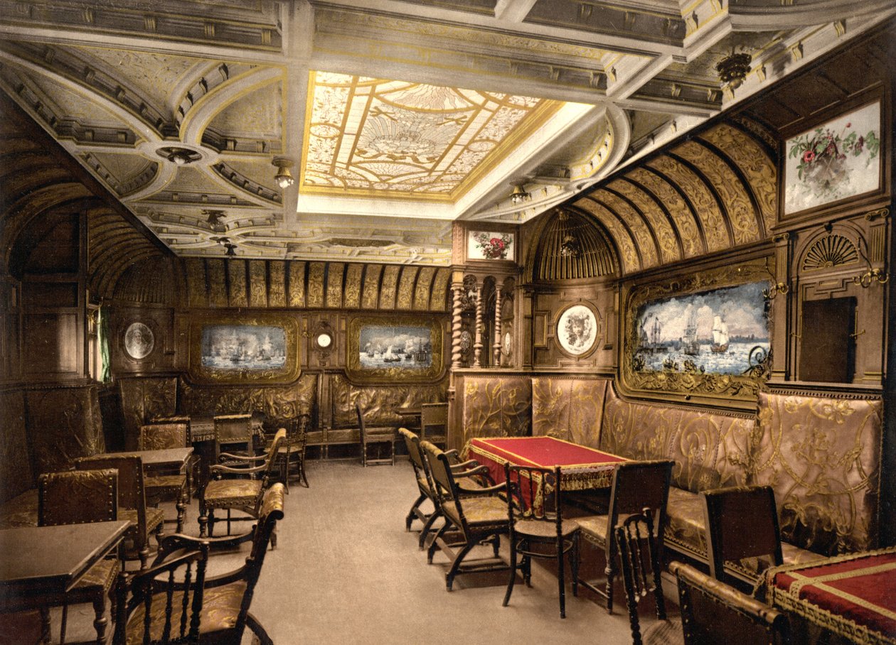 Salon dla palących na Kaiser Wilhelm der Grosse, wyd. C. 1897 (litografia kolorowa) autorstwa American School