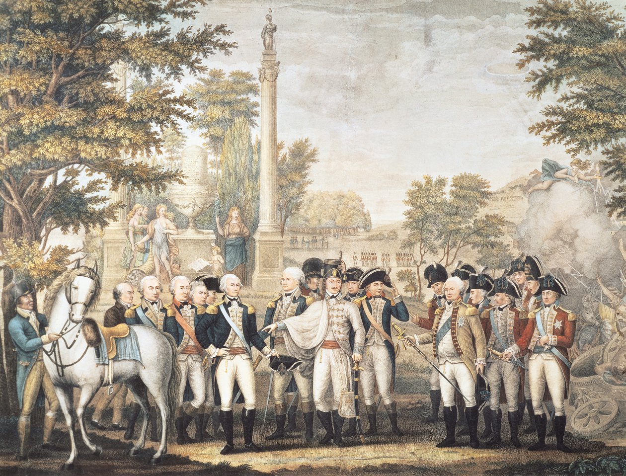 Brytyjska kapitulacja generałowi Waszyngtonowi po klęsce w Yorktown w stanie Wirginia, październik 1781 r autorstwa American School