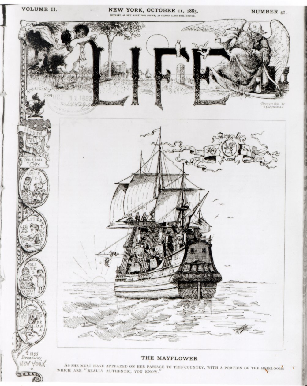 Mayflower, przednia okładka magazynu „Life”, 11 października 1883 autorstwa American School