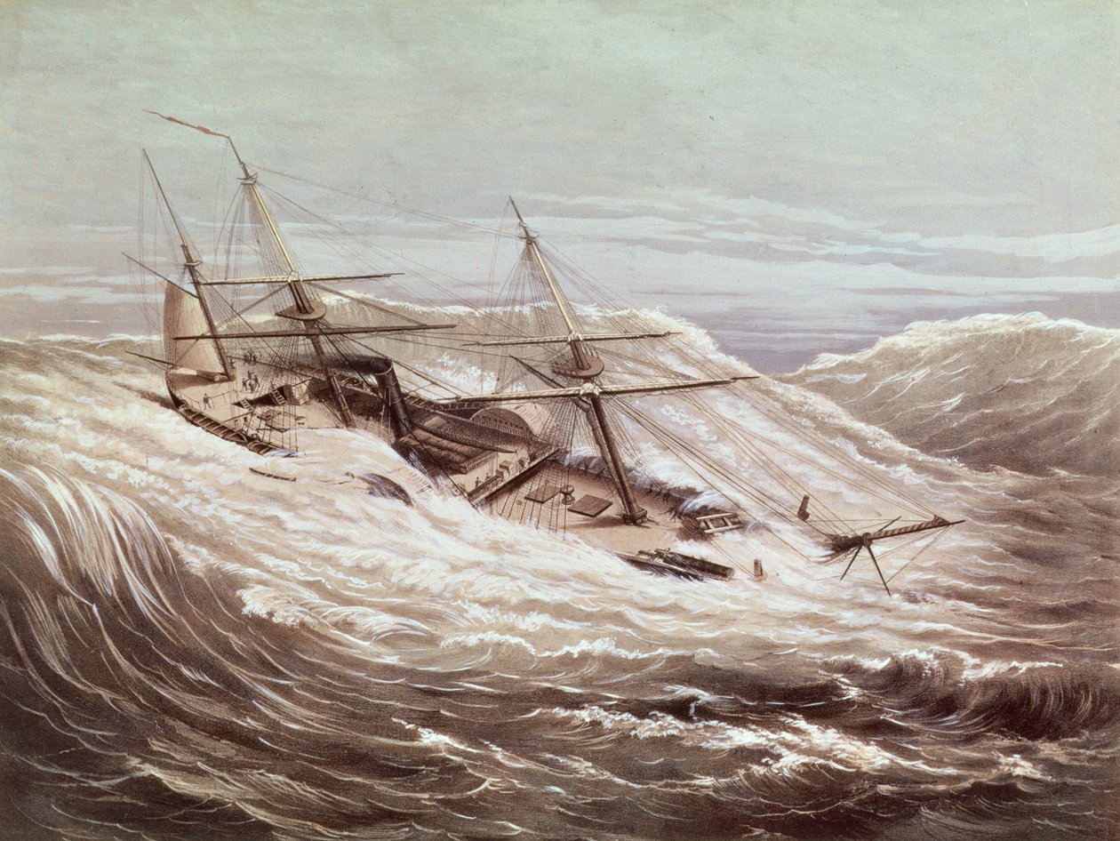 Fregata parowa Mississippi w tajfunie, grawerowana przez Currier und Ives, 1854 autorstwa American School