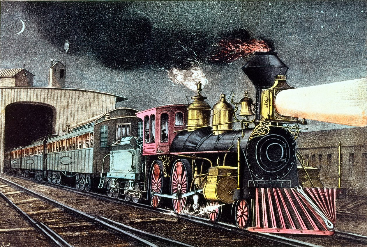 The Night Express: The Start, wydana przez Nathaniela Curriera (1813-88) i Jamesa Merritta Ivesa (1824-95) autorstwa American School