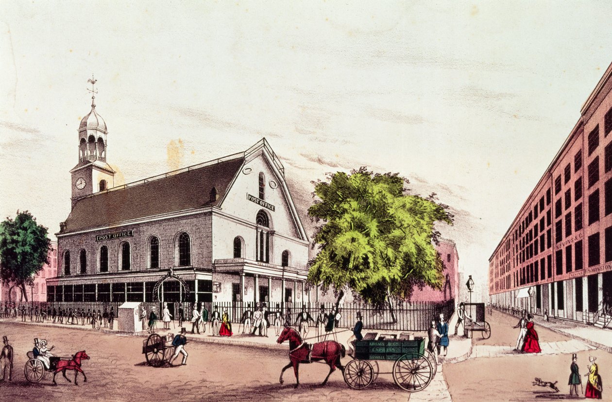 The Post Office, Nowy Jork, grawerowane przez Nathaniela Currier (1813-88) autorstwa American School