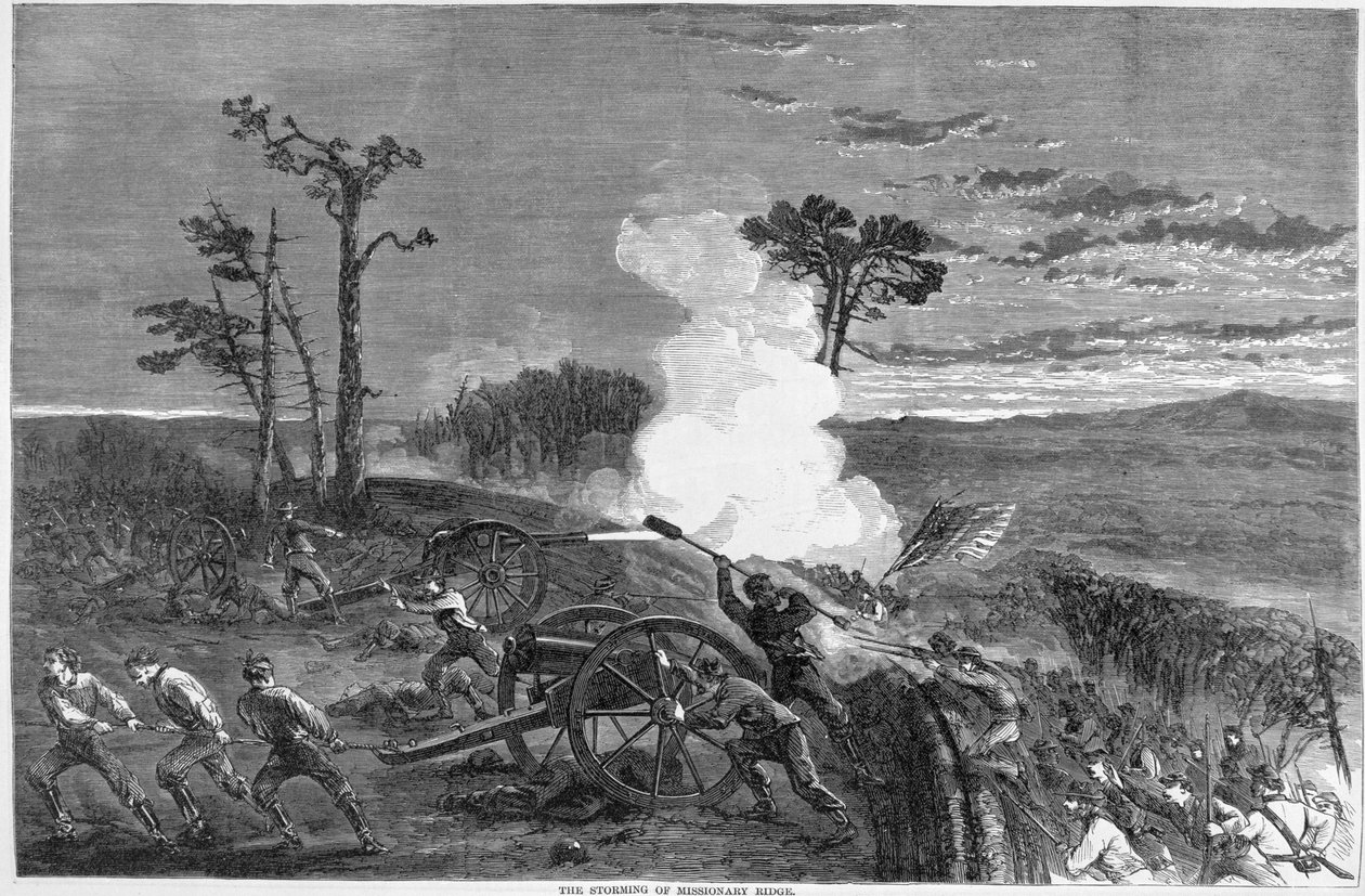Szturm na Missionary Ridge, 1863, z Harpers Pictorial History of the Civil War autorstwa American School