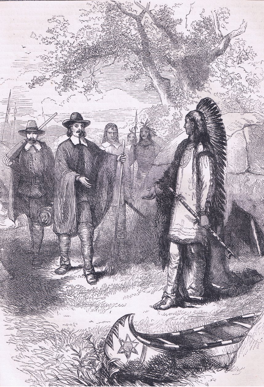Wizyta Winslowa w Massaqit 1634, ilustracja z pubu Cassells History of the United States. autorstwa Pettera i Galpina c.1890 autorstwa American School