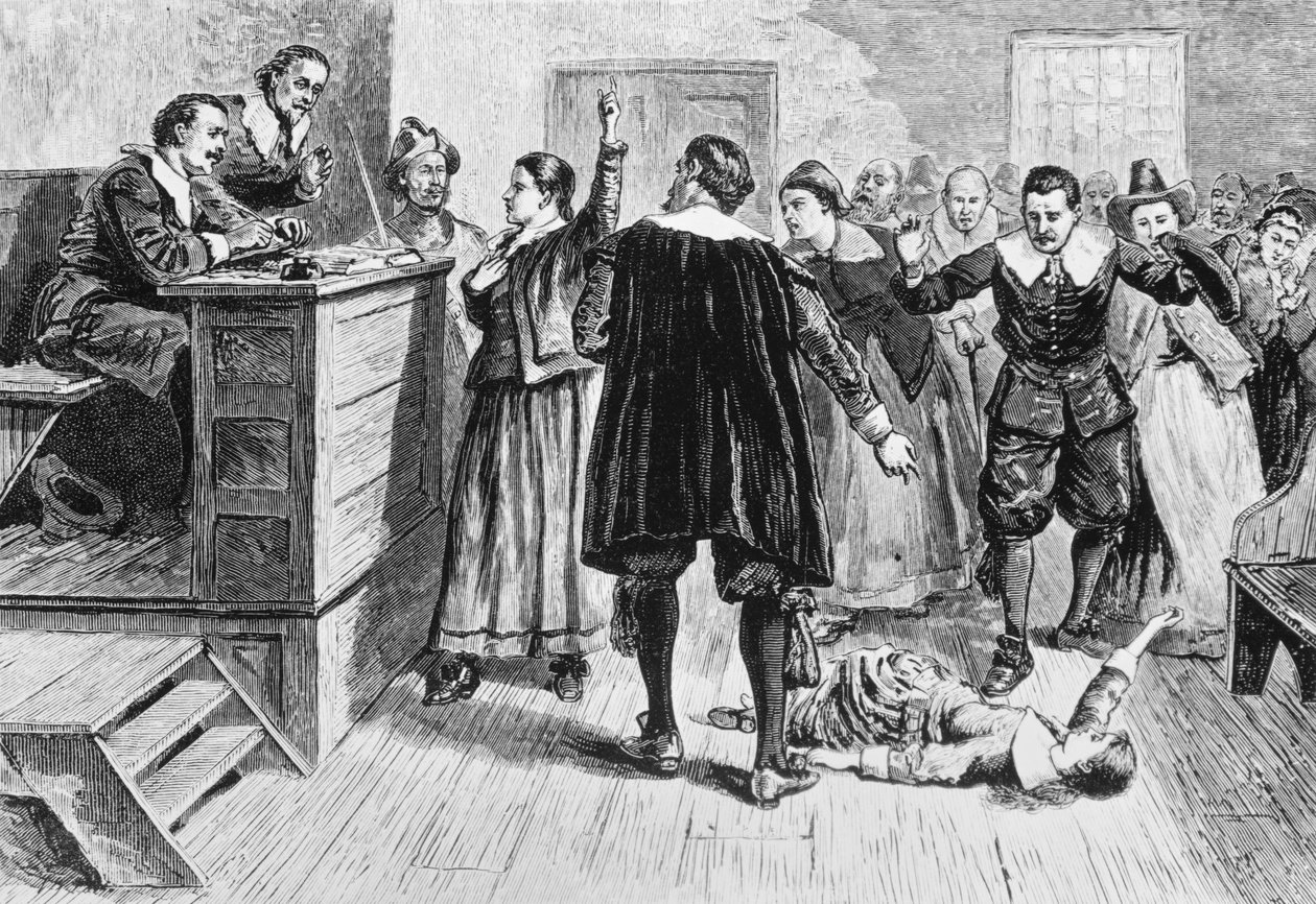 Czary w wiosce Salem, z „Romansu i tragedii życia pionierskiego” Augustusa L. Masona, 1883 autorstwa American School