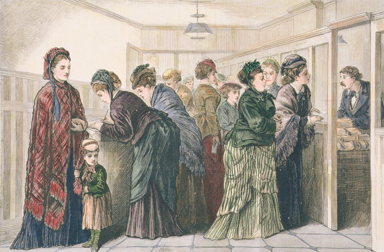 Kobiety w redakcji gazety umieszczające ogłoszenia o pracę, Nowy Jork, 1874 autorstwa American School