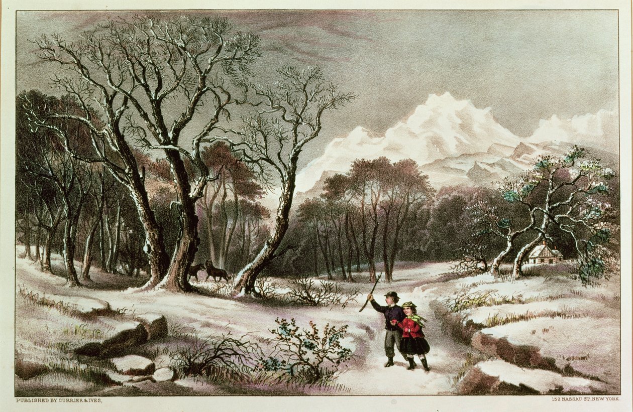Woodlands in Winter, opublikowane przez Nathaniela Curriera (1813-88) i Jamesa Merritta Ivesa (1924-95) autorstwa American School