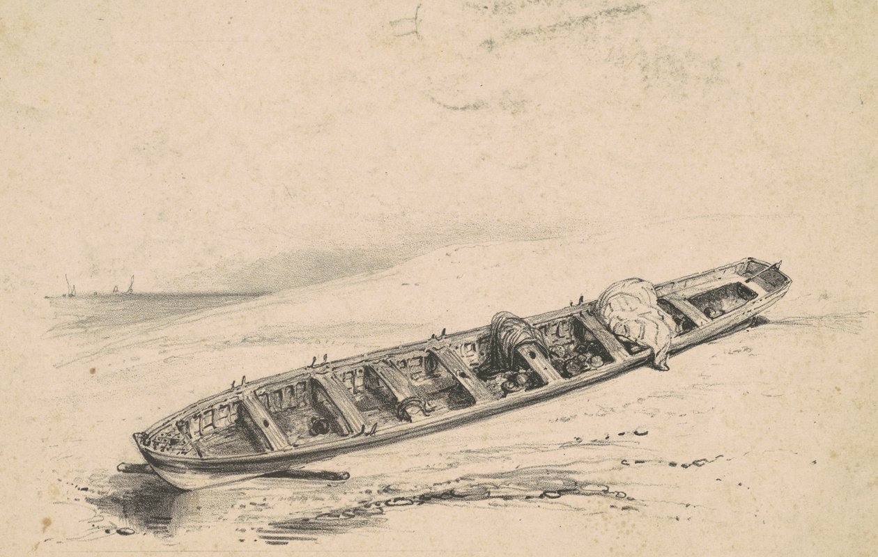 Longboat na plaży autorstwa American 19th Century