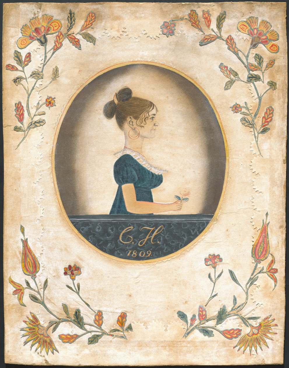Kobieta trzymająca różę autorstwa American 19th Century