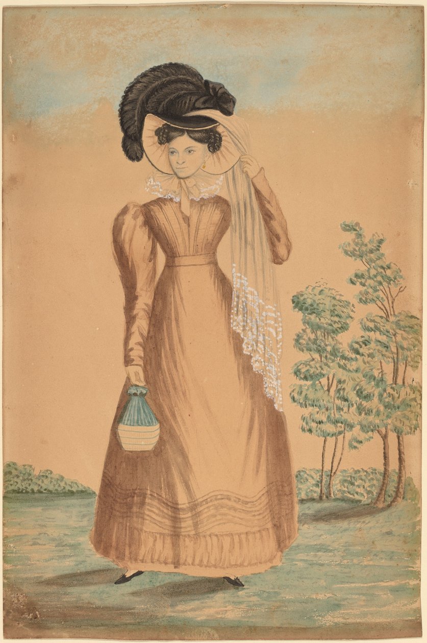 Kobieta w kapeluszu z pióropuszem autorstwa American 19th Century