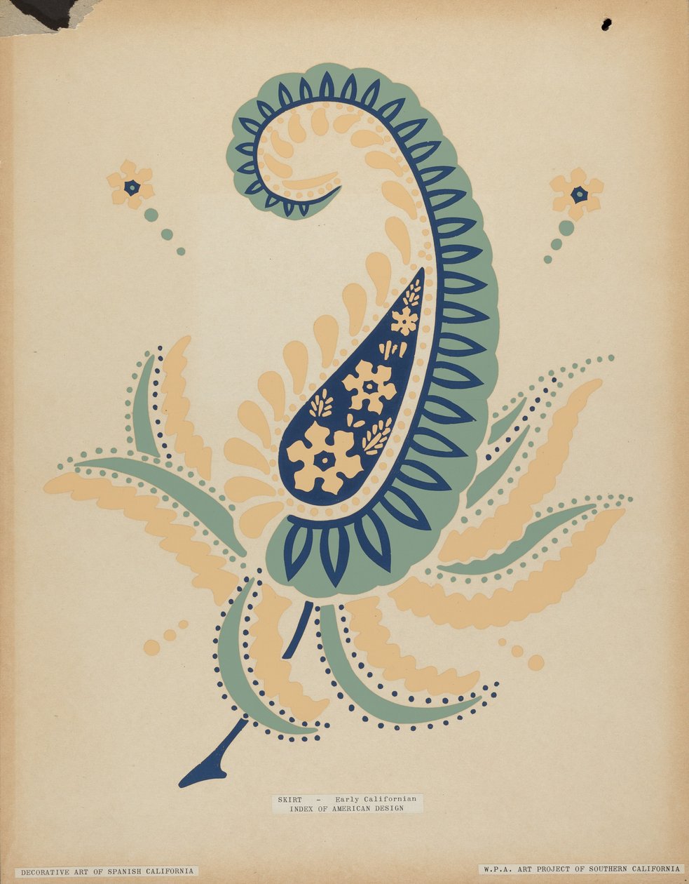 Wczesna spódnica kalifornijska z portfolio "Sztuka dekoracyjna hiszpańskiej Kalifornii" autorstwa American 20th Century